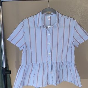 blue striped button up blouse